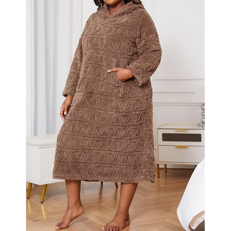 Eiropas un Amerikas pārrobežu plus izmēra pidžamas samta rudens un ziemas kapuces kombinezons naktskrekls mājas apģērbs brūna tīras kokvilnas pidžama