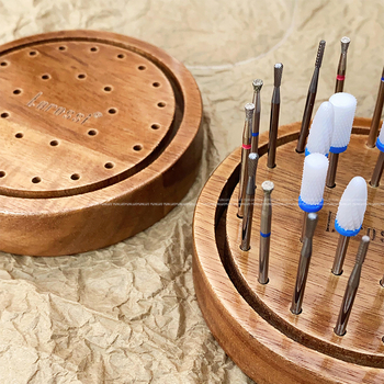 Nail Art Vintage Καρυδιά Χρώμα Κεφαλής Λείανσης Πλάκα Κουτιού Αποθήκευσης Πορώδης Προηγμένη Βάση Αποθήκευσης Ράφι