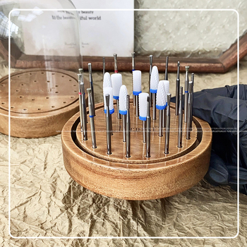 Nail Art Vintage Καρυδιά Χρώμα Κεφαλής Λείανσης Πλάκα Κουτιού Αποθήκευσης Πορώδης Προηγμένη Βάση Αποθήκευσης Ράφι