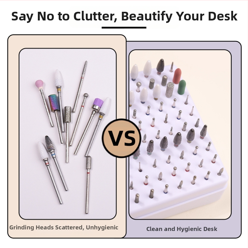 Úložný box na brúsne hlavy so 100 otvormi, stojan na leštiace hlavy na nechty, úložný box na vrtáky, box na dokončovacie práce, box na náradie na nechty