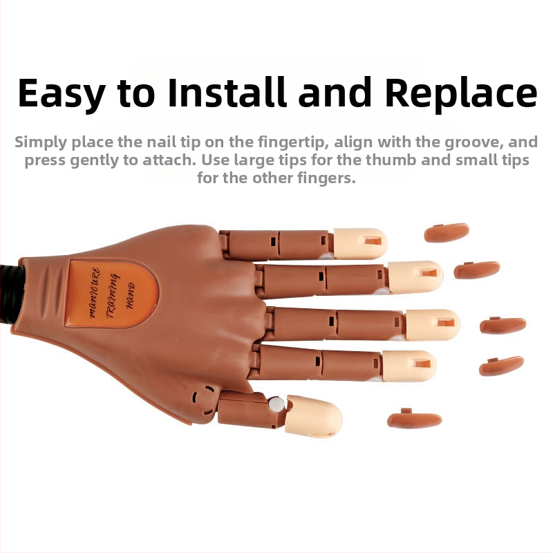 Protéza ruky pre prax v oblasti nechtového umenia, pohyblivá protetická ruka, robotická ruka pre nechtové umenie, ohybná a fixovateľná prezentácia nechtov v modelovom štýle