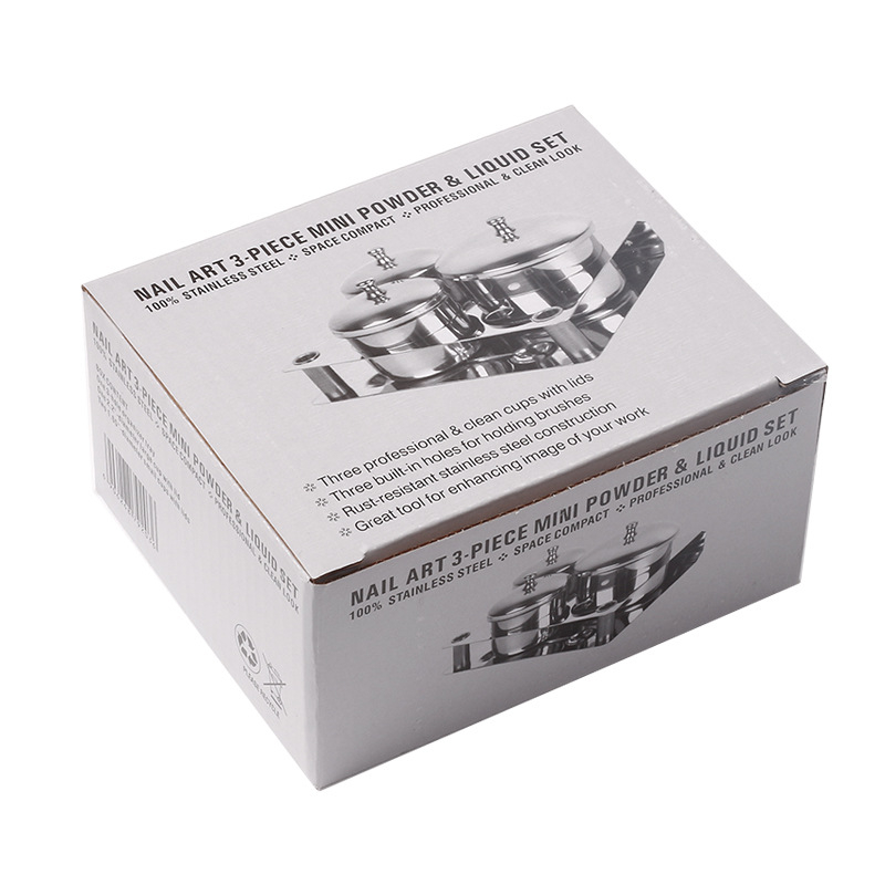 Naujas tarpvalstybinis nagų dailės nerūdijančio plieno puodelių 3 dalių rinkinys nerūdijančio plieno puodelis nerūdijančio plieno skysto kristalo skysčio puodelis dezinfekavimo puodelis