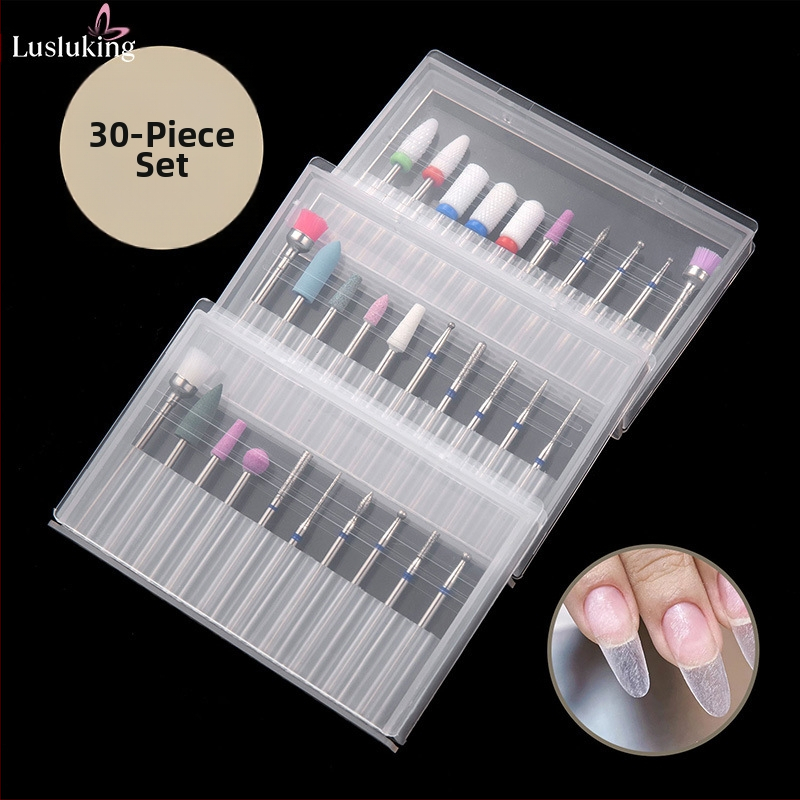 Комплект от 30 керамични полиращи глави за нокти CrossBorder Manicure, волфрамова стомана, универсална дръжка с диаметър 2,35 мм