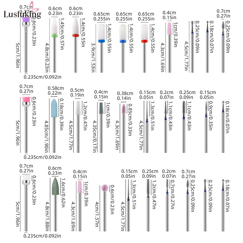 Cross-Border Manicure Tungsten Steel polirajuće glave Set od 30 keramičkih glava za poliranje noktiju Univerzalna drška Promjer 2,35 mm