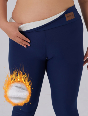 Ar flīsu oderētas, sabiezinātas ādas etiķetes jēra vilnas legingi sievietēm, augstas jostasvietas, pieguļošas, siltas virsdrēbes, īpaši liels izmērs, augsta jostasvieta un slaidinošas