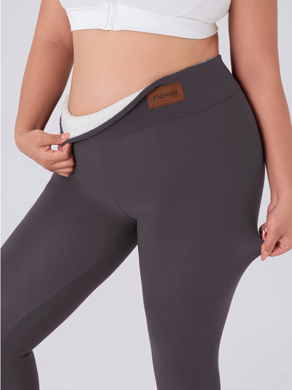 Ar flīsu oderētas, sabiezinātas ādas etiķetes jēra vilnas legingi sievietēm, augstas jostasvietas, pieguļošas, siltas virsdrēbes, īpaši liels izmērs, augsta jostasvieta un slaidinošas