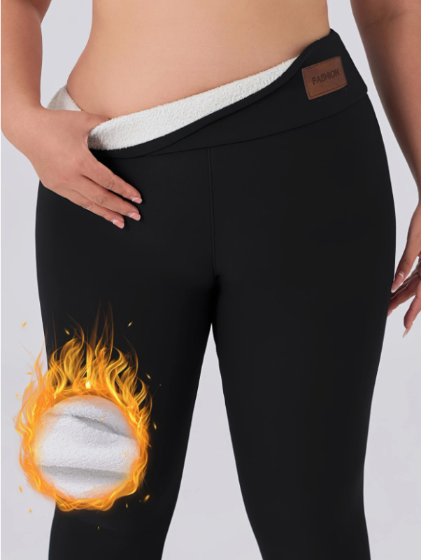 Ar flīsu oderētas, sabiezinātas ādas etiķetes jēra vilnas legingi sievietēm, augstas jostasvietas, pieguļošas, siltas virsdrēbes, īpaši liels izmērs, augsta jostasvieta un slaidinošas