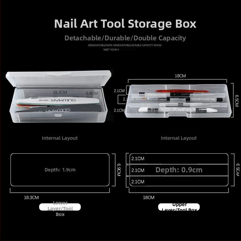 Dvojvrstvová krabička na náradie na nechtové umenie, úložná krabička na pero na nechty, krabička na náradie na tetovacie pero, matná odnímateľná, dvojvrstvová
