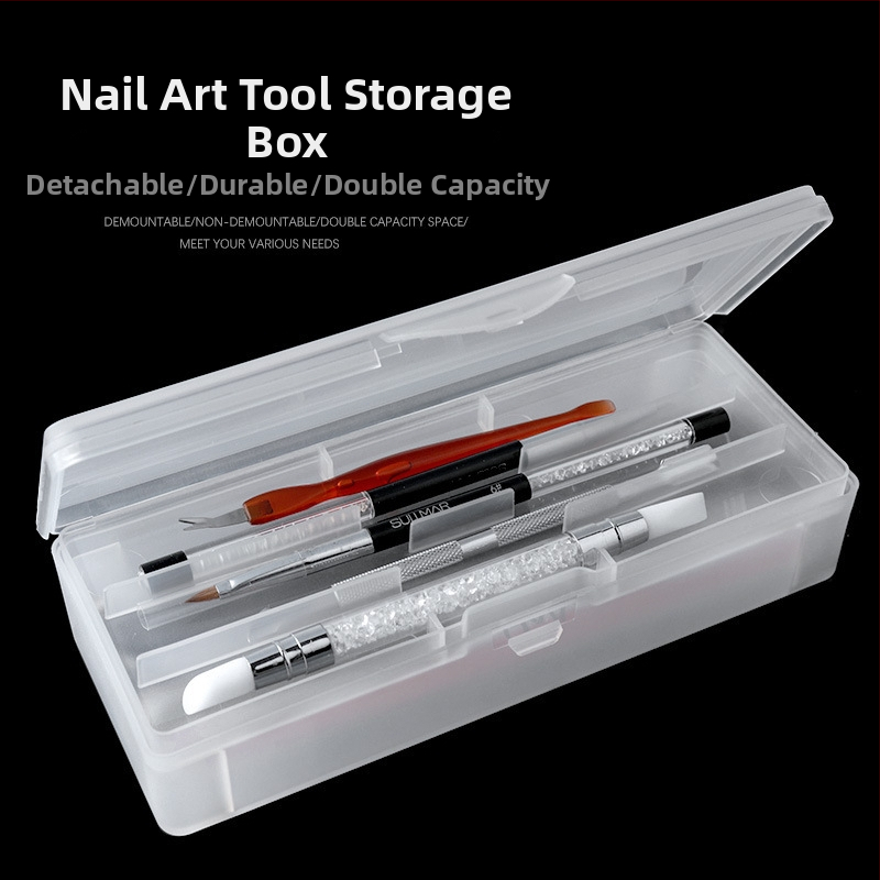 Dvojvrstvová krabička na náradie na nechtové umenie, úložná krabička na pero na nechty, krabička na náradie na tetovacie pero, matná odnímateľná, dvojvrstvová