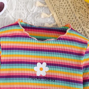 „CrossBorder 2025“ pavasario ir rudens naujas mielas ir mielas stiliaus gėlių raštų margintas apvalios iškirptės ilgarankovių marškinėlių rinkinys, 3 dalių rinkinys