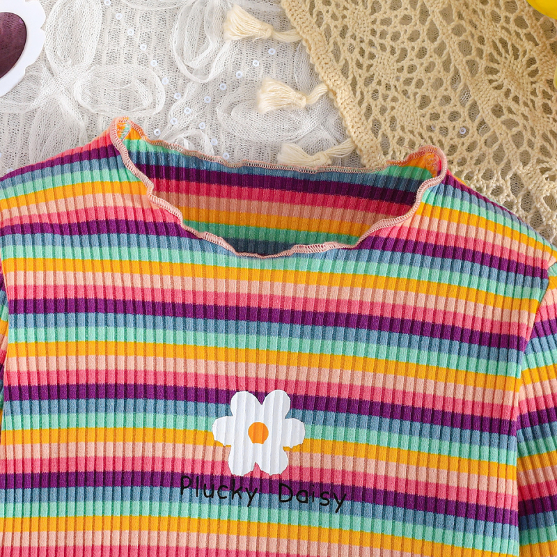 „CrossBorder 2025“ pavasario ir rudens naujas mielas ir mielas stiliaus gėlių raštų margintas apvalios iškirptės ilgarankovių marškinėlių rinkinys, 3 dalių rinkinys