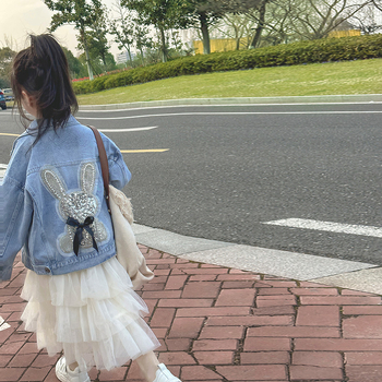 Παιδικό τζιν παλτό για κορίτσια 2024, νέο, ανοιξιάτικο και φθινοπωρινό, δυτικό στιλ, με κουνέλι, για παιδιά, casual, πανωφόρια για όλες τις ηλικίες