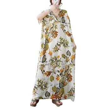 „Real Shot 2024“ vasaros naujas V formos iškirptės rašto liekninamasis meniškas retro šventinis ilgas sijonas, 125 kg svorio super chalatas