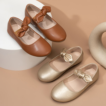 2025. gada jaunas meiteņu seklas, plakanas vasaras korejiešu stila princeses kurpes vidējiem un lieliem bērniem ar bantīti un mīkstu ādas apaviem