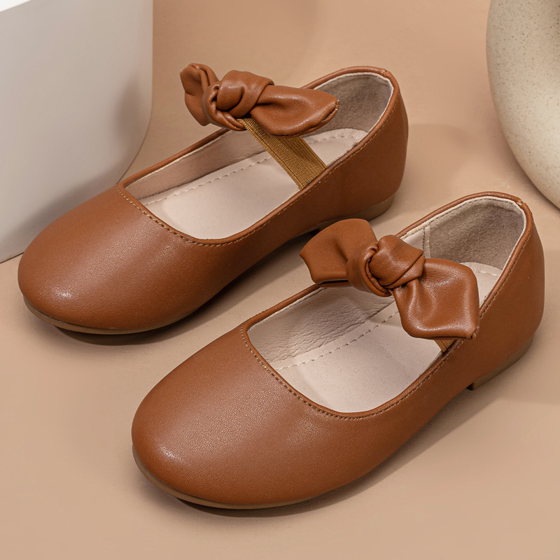 2025. gada jaunas meiteņu seklas, plakanas vasaras korejiešu stila princeses kurpes vidējiem un lieliem bērniem ar bantīti un mīkstu ādas apaviem