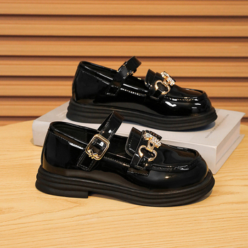 Bērnu ādas apavi ar puķu podu bantīti, meiteņu viengabala apavi ar rhinestones rakstu, skolēnu deju apavi, mazuļu bērnu apavi, ērti ādas apavi