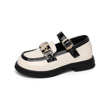 Bērnu ādas apavi ar puķu podu bantīti, meiteņu viengabala apavi ar rhinestones rakstu, skolēnu deju apavi, mazuļu bērnu apavi, ērti ādas apavi