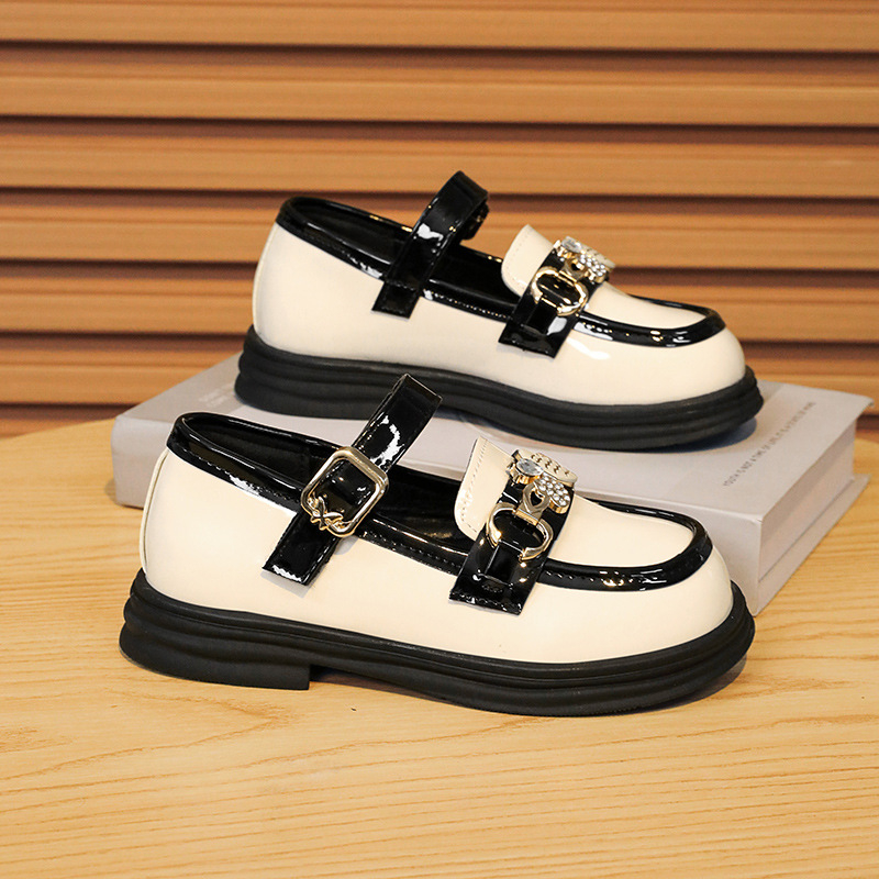 Bērnu ādas apavi ar puķu podu bantīti, meiteņu viengabala apavi ar rhinestones rakstu, skolēnu deju apavi, mazuļu bērnu apavi, ērti ādas apavi