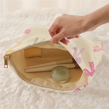 Tarpvalstybinis „Amazon Temu“ mielas kaspino raštuotas velveto kosmetinis krepšys su užtrauktuku, daugiafunkcis kosmetinis krepšys