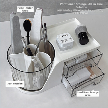 Πολυλειτουργική περιστρεφόμενη θήκη για στυλό νυχιών, πολυλειτουργική θήκη για στυλό τύπου συρταριού, μεγάλη χωρητικότητα για επιτραπέζια αποθήκευση πινέλων καλλυντικών