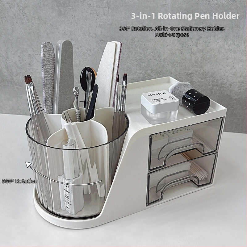 Multifunktsionaalne küünekunsti pöörlev pliiatsihoidja multifunktsionaalse sahtlitüüpi pliiatsihoidja suure mahutavusega lauaarvuti kosmeetikapintslite hoiustamiseks