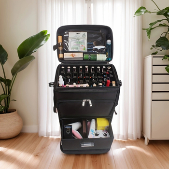 Didelės talpos daugiasluoksnis drobės siuvinėjimo įrankių vežimėlio dėklas, skirtas antakių tatuiruotėms, manikiūrui ir profesionaliam makiažui