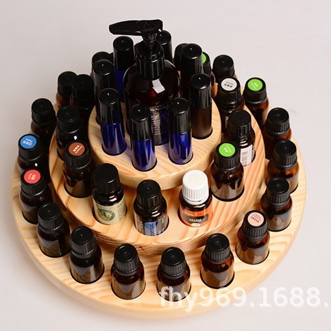 Eterinių aliejų laikymo padėklas iš medžio masyvo, trijų sluoksnių, eterinių aliejų demonstravimas, klasifikavimo lentyna, apvali, pasukama, aromaterapija