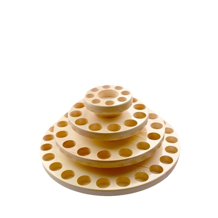 Eterinių aliejų laikymo padėklas iš medžio masyvo, trijų sluoksnių, eterinių aliejų demonstravimas, klasifikavimo lentyna, apvali, pasukama, aromaterapija