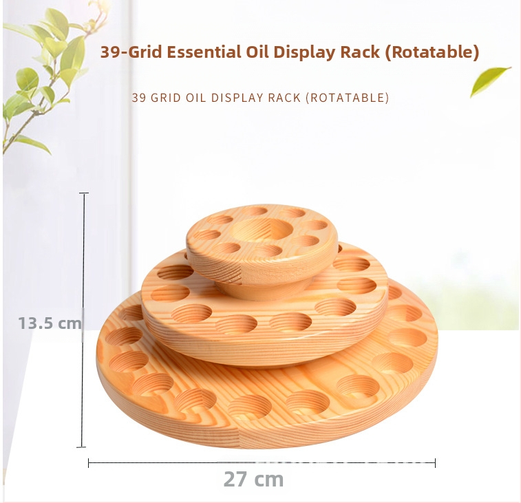 Eterinių aliejų laikymo padėklas iš medžio masyvo, trijų sluoksnių, eterinių aliejų demonstravimas, klasifikavimo lentyna, apvali, pasukama, aromaterapija