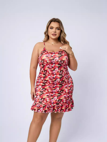 Европейски и американски производители на дамско облекло за външна търговия - Висококачествена рокля със спагети презрамки, еластична и удобна, с воланчета, дамска рокля с прилепнал крой, големи размери