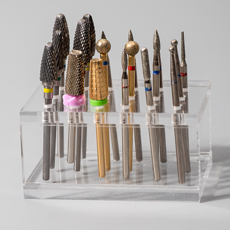 Skaidri akrilo papuošalų demonstracinė lenta Iins laisvalaikio akrilo 18 skylių šlifavimo galvutės laikymo dėžutės demonstracinė lenta