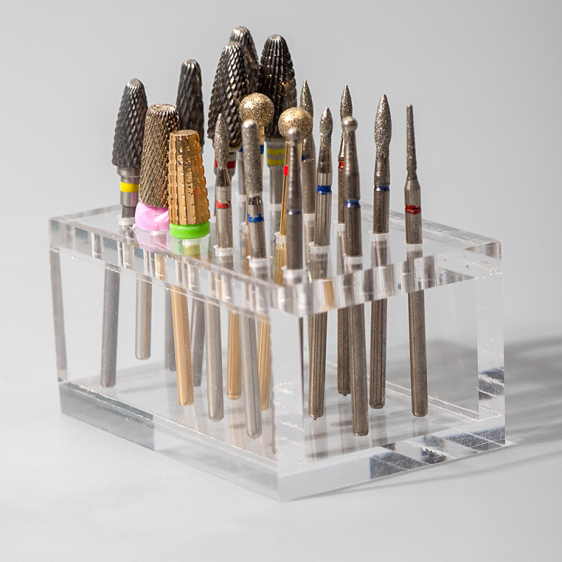 Skaidri akrilo papuošalų demonstracinė lenta Iins laisvalaikio akrilo 18 skylių šlifavimo galvutės laikymo dėžutės demonstracinė lenta