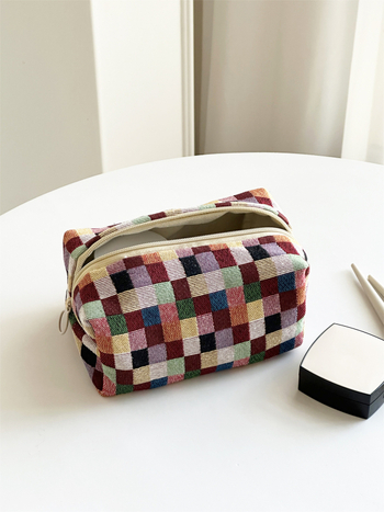 Zdroj z výroby nová kontrola veľkokapacitnej plátennej kozmetickej tašky, svieža mozaiková pracia taška, prenosná kozmetická taška