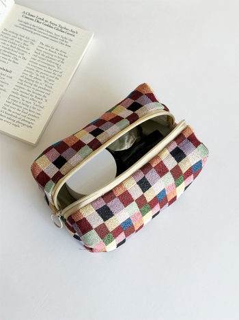 Zdroj z výroby nová kontrola veľkokapacitnej plátennej kozmetickej tašky, svieža mozaiková pracia taška, prenosná kozmetická taška