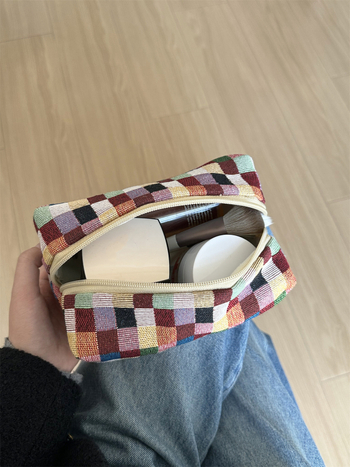 Zdroj z výroby nová kontrola veľkokapacitnej plátennej kozmetickej tašky, svieža mozaiková pracia taška, prenosná kozmetická taška