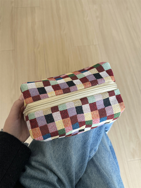 Zdroj z výroby nová kontrola veľkokapacitnej plátennej kozmetickej tašky, svieža mozaiková pracia taška, prenosná kozmetická taška