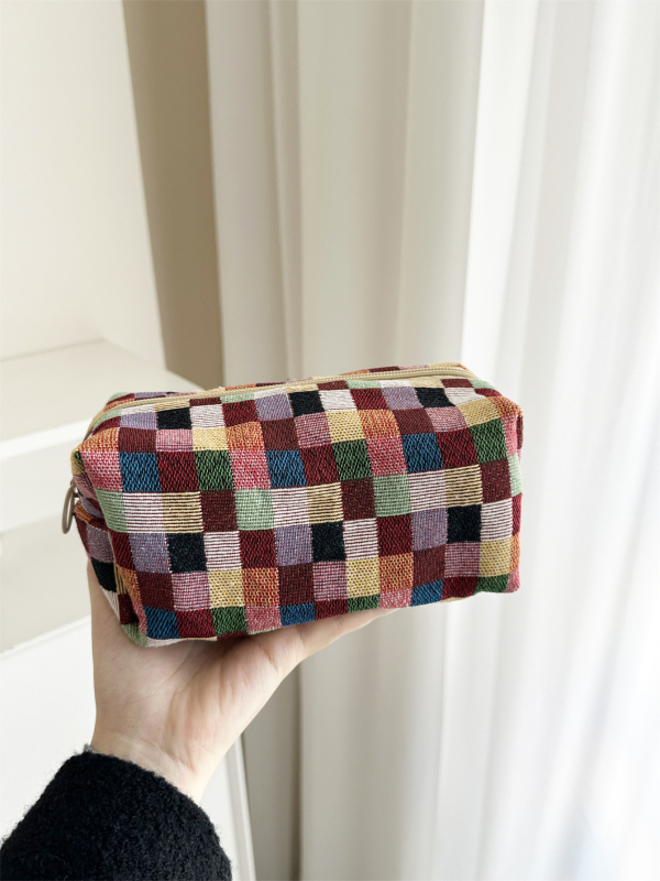 Zdroj z výroby nová kontrola veľkokapacitnej plátennej kozmetickej tašky, svieža mozaiková pracia taška, prenosná kozmetická taška