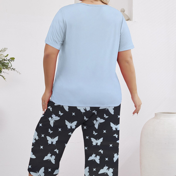 Γυναικείες πιτζάμες για κοστούμι, μεγάλες σε μέγεθος, με φαρδιά λαιμόκοψη και άνετη κοντομάνικη κοντή λαιμόκοψη.