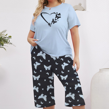 Γυναικείες πιτζάμες για κοστούμι, μεγάλες σε μέγεθος, με φαρδιά λαιμόκοψη και άνετη κοντομάνικη κοντή λαιμόκοψη.