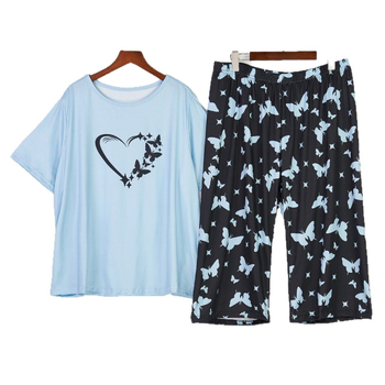 Γυναικείες πιτζάμες για κοστούμι, μεγάλες σε μέγεθος, με φαρδιά λαιμόκοψη και άνετη κοντομάνικη κοντή λαιμόκοψη.