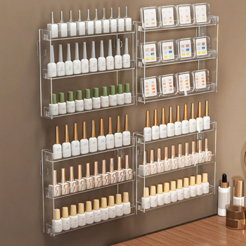 Nagų lako stovas, pakabinamas ant sienos, akrilinių sluoksniais dengtų lūpų dažų, akių šešėlių laikymo stovas, nagų lako laikymo dėžutė