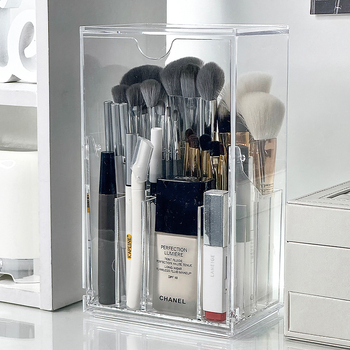Κουτί αποθήκευσης πινέλων μακιγιάζ γραφείου, ανθεκτικό στη σκόνη, κουτί αποθήκευσης καλλυντικών υψηλής ποιότητας, κραγιόν, μολύβι φρυδιών, κουβάς πινέλων για τραπέζι