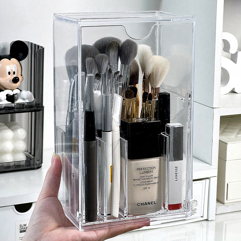 Cutie de depozitare pentru pensule de machiaj, rezistentă la praf, pentru cosmetice de înaltă calitate, compartiment pentru ruj, creion de sprâncene, masă de toaletă, pensulă, găleată