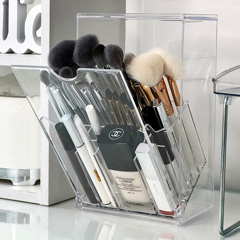 Stalinis makiažo šepetėlių laikymo dėžutė, atspari dulkėms, aukštos klasės kosmetikos laikymo dėžutės skyrius, lūpų dažai, antakių pieštukas, tualetinis staliukas, šepetėlių kibiras
