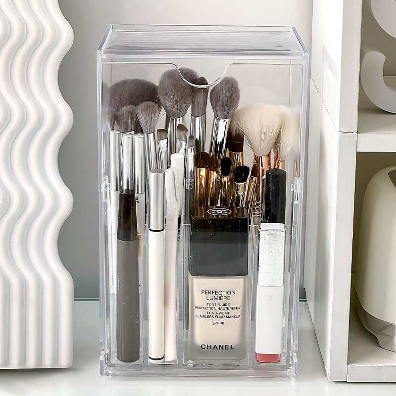 Stalinis makiažo šepetėlių laikymo dėžutė, atspari dulkėms, aukštos klasės kosmetikos laikymo dėžutės skyrius, lūpų dažai, antakių pieštukas, tualetinis staliukas, šepetėlių kibiras