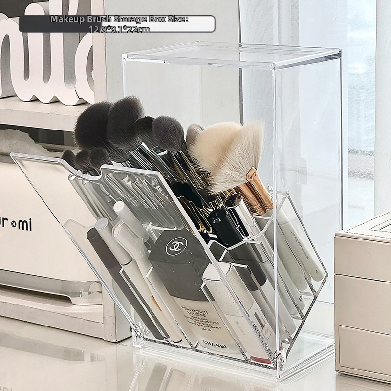 Stalinis makiažo šepetėlių laikymo dėžutė, atspari dulkėms, aukštos klasės kosmetikos laikymo dėžutės skyrius, lūpų dažai, antakių pieštukas, tualetinis staliukas, šepetėlių kibiras
