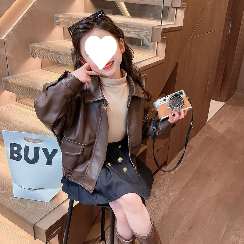 Djevojački kaput Proljeće i jesen 2024. Novi dječji zapadnjački stil Jesenski ležerni top Dječja moderna jesenska kratka kožna odjeća