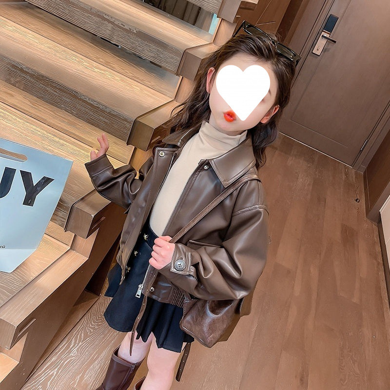 Djevojački kaput Proljeće i jesen 2024. Novi dječji zapadnjački stil Jesenski ležerni top Dječja moderna jesenska kratka kožna odjeća