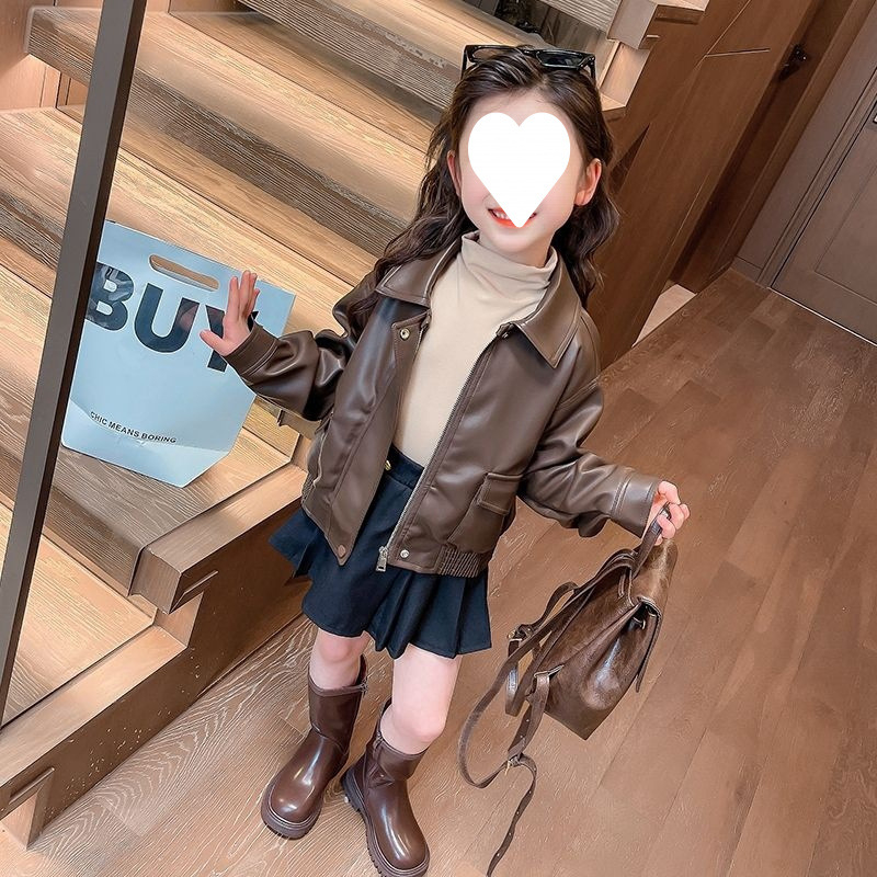 Djevojački kaput Proljeće i jesen 2024. Novi dječji zapadnjački stil Jesenski ležerni top Dječja moderna jesenska kratka kožna odjeća