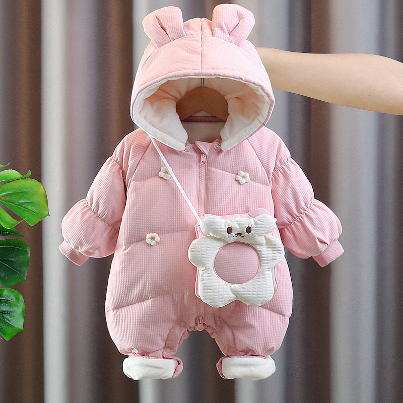 Kūdikių drabužiai, rudens ir žiemos kostiumai, storo aksomo medvilniniai drabužiai, naujagimių mergaičių šilti kombinezonai, žiemos išvykų princesių drabužiai